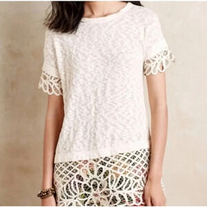 Anthropologie Crochet Lace Sweater Lightweight Tunic Saturday Sunday Size MP